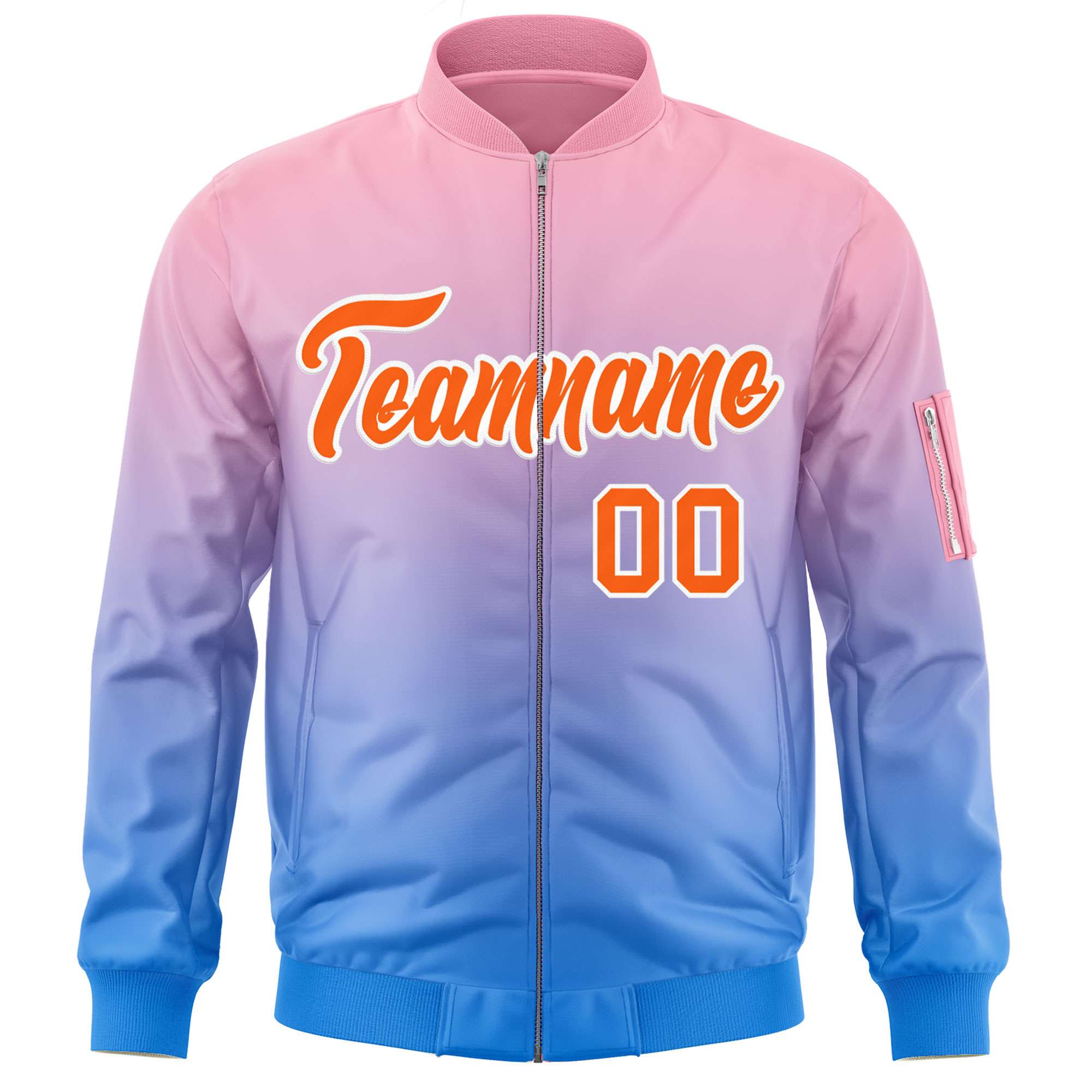 Custom Pink Powder Blue-Orange Varsity Full-Zip Gradient Fashion Letterman Bomber Jacket