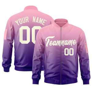 Custom Pink Purple-Cream Varsity Full-Zip Gradient Fashion Letterman Bomber Jacket