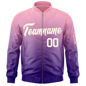 Custom Pink Purple-Cream Varsity Full-Zip Gradient Fashion Letterman Bomber Jacket