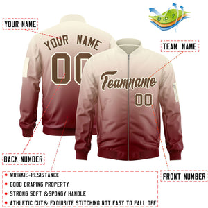 Custom Cream Crimson-Brown Varsity Full-Zip Gradient Fashion Letterman Bomber Jacket