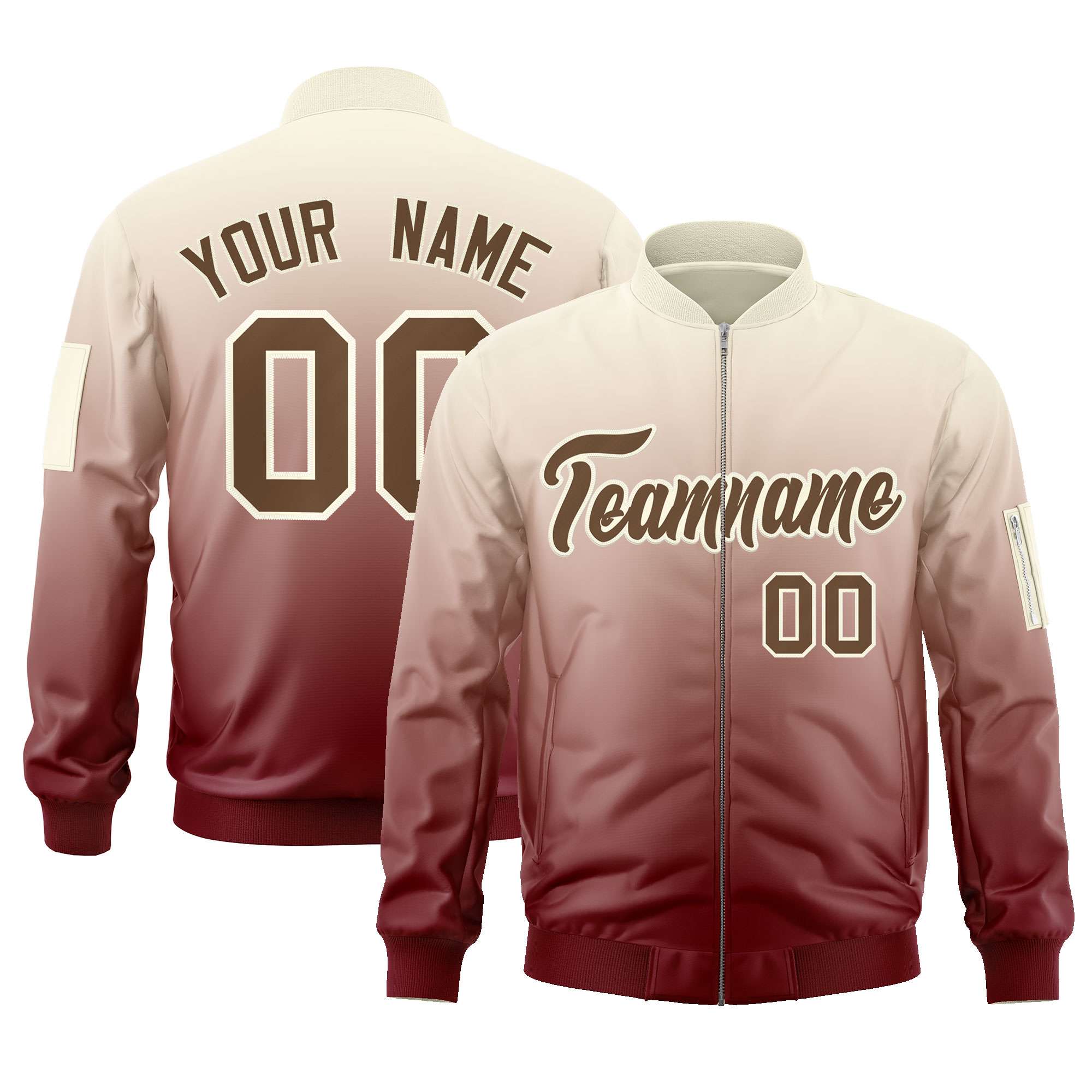 Custom Cream Crimson-Brown Varsity Full-Zip Gradient Fashion Letterman Bomber Jacket