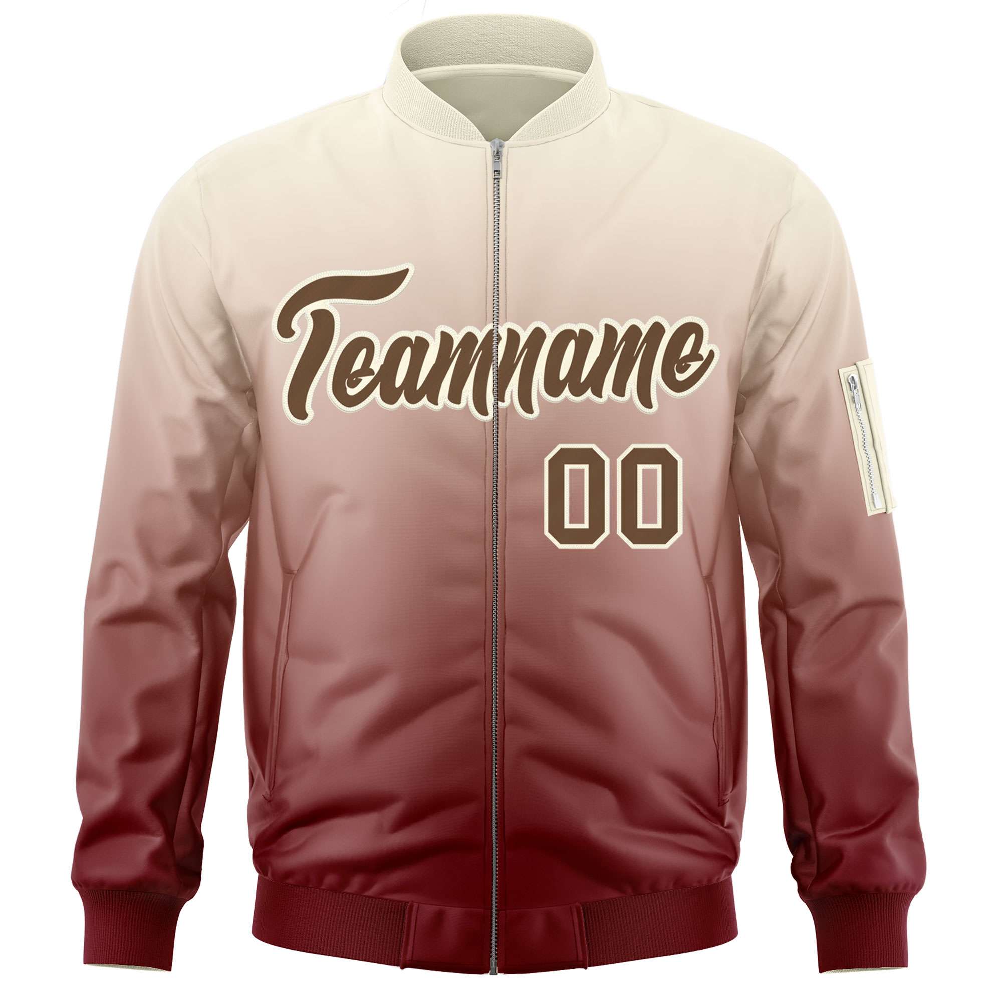 Custom Cream Crimson-Brown Varsity Full-Zip Gradient Fashion Letterman Bomber Jacket