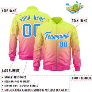 Custom Neon Green Pink-Powder Blue Varsity Full-Zip Gradient Fashion Letterman Bomber Jacket