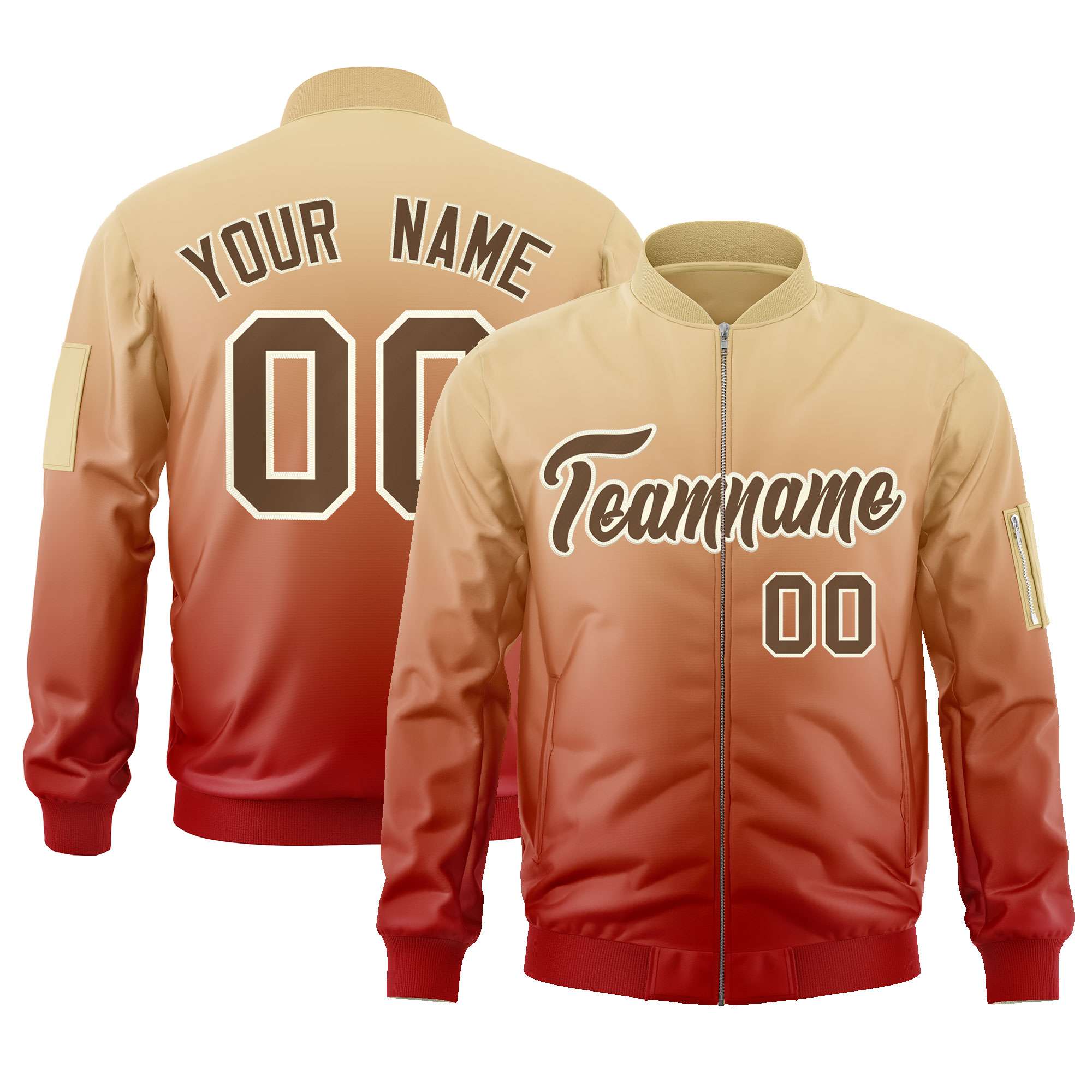 Custom Khaki Red-Brown Varsity Full-Zip Gradient Fashion Letterman Bomber Jacket