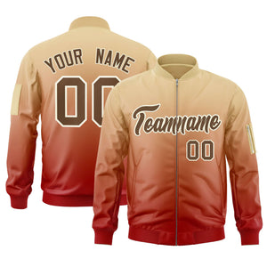 Custom Khaki Red-Brown Varsity Full-Zip Gradient Fashion Letterman Bomber Jacket