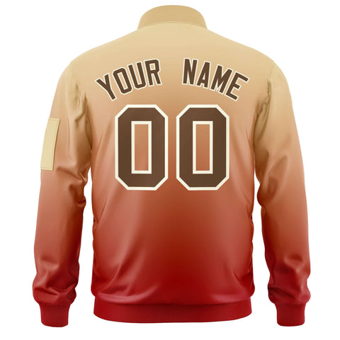 Custom Khaki Red-Brown Varsity Full-Zip Gradient Fashion Letterman Bomber Jacket