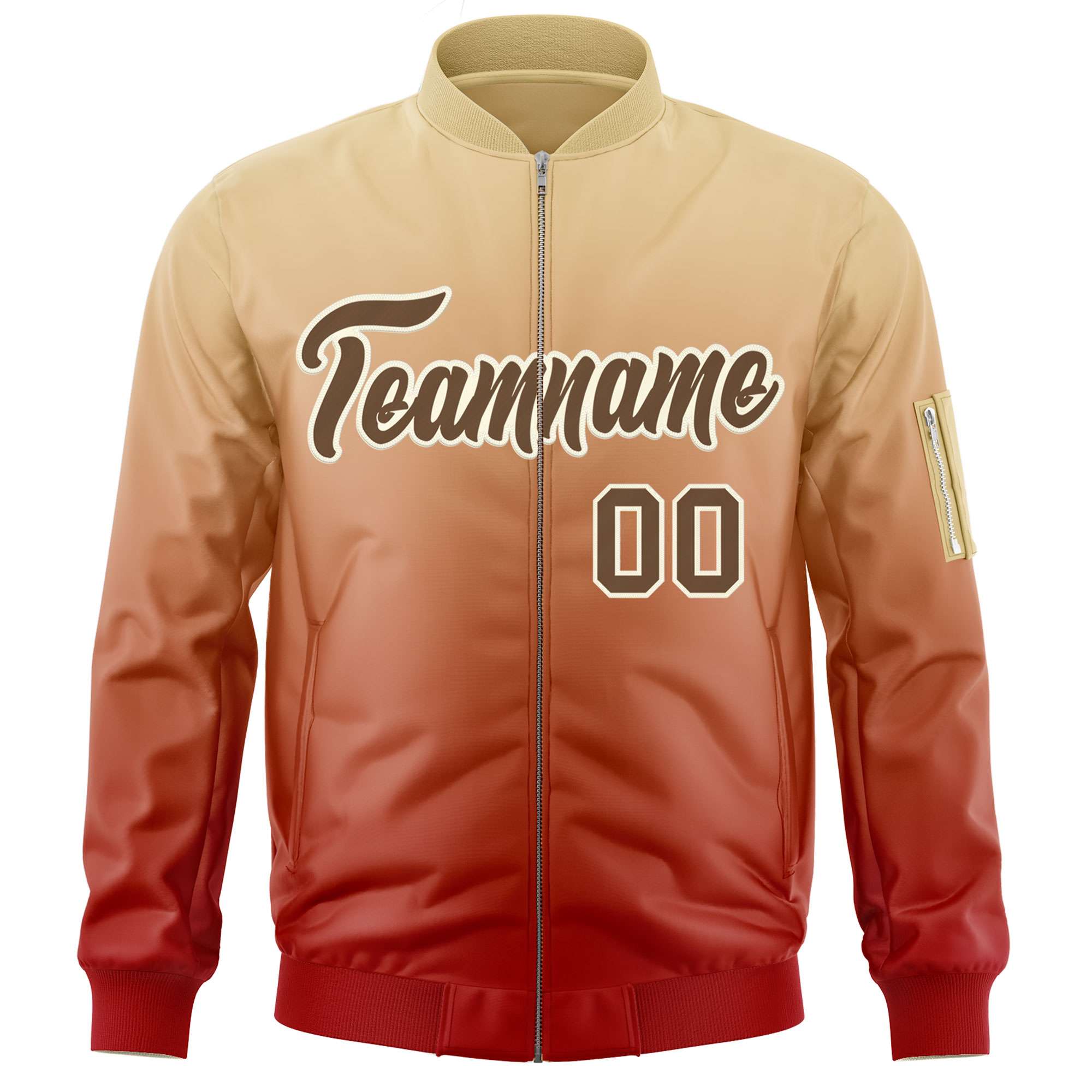 Custom Khaki Red-Brown Varsity Full-Zip Gradient Fashion Letterman Bomber Jacket