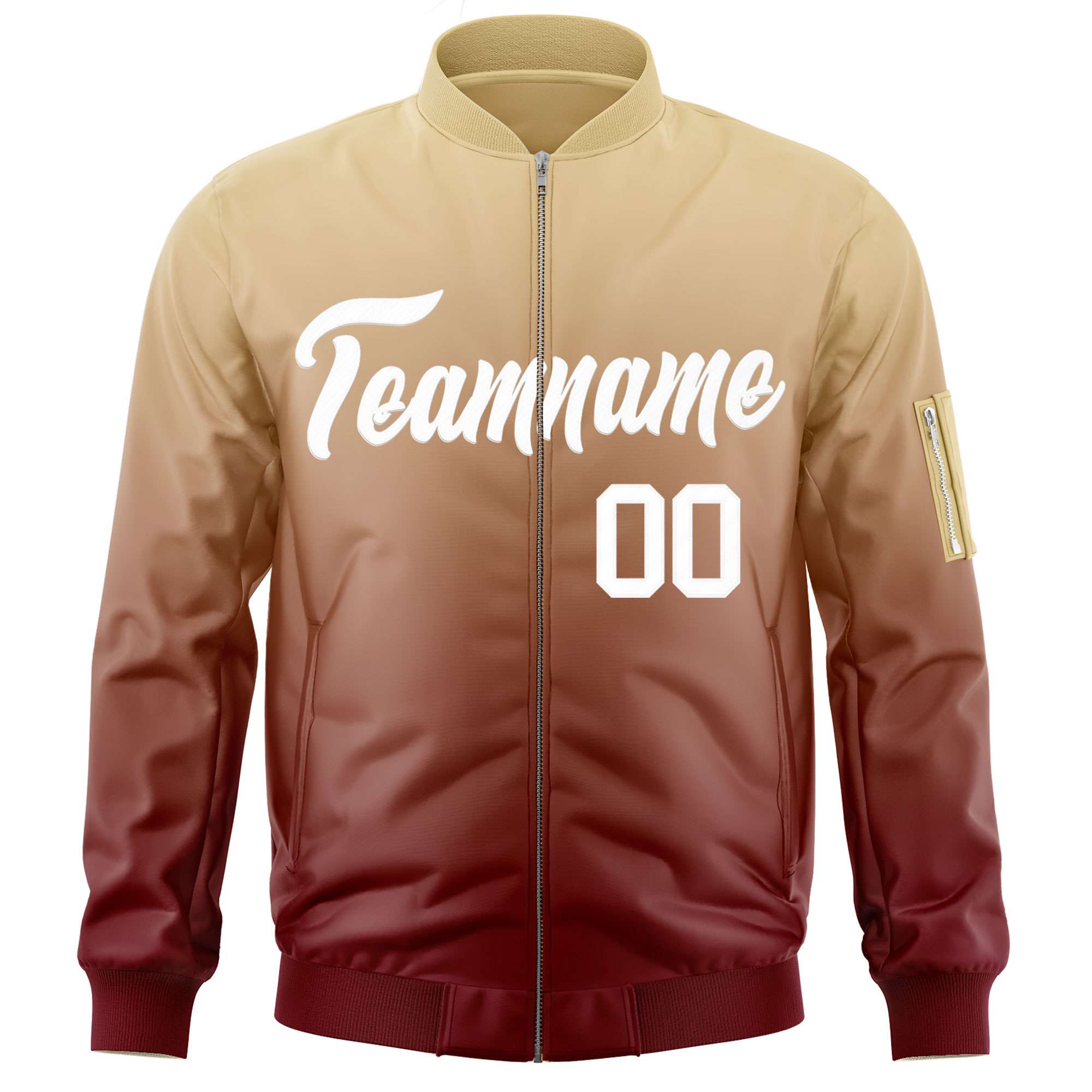 Custom Khaki Crimson-White Varsity Full-Zip Gradient Fashion Letterman Bomber Jacket