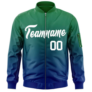 Custom Kelly Green Royal-White Varsity Full-Zip Gradient Fashion Letterman Bomber Jacket