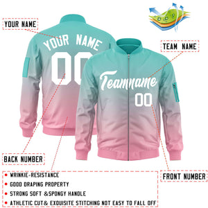 Custom Aqua Pink-White Varsity Full-Zip Gradient Fashion Letterman Bomber Jacket