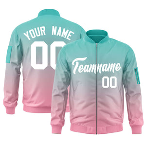 Custom Aqua Pink-White Varsity Full-Zip Gradient Fashion Letterman Bomber Jacket