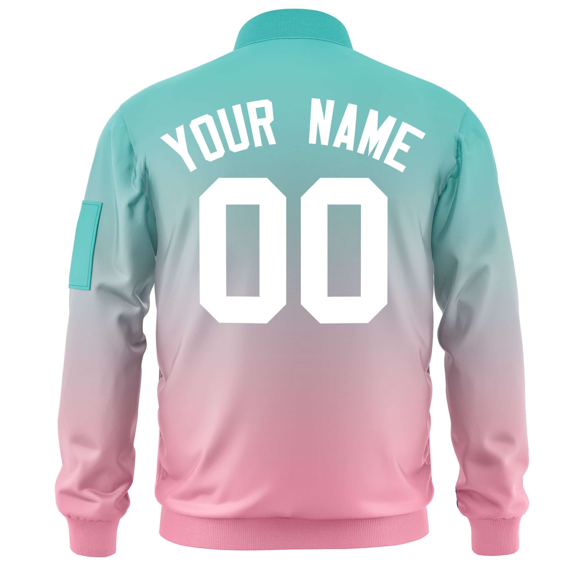 Custom Aqua Pink-White Varsity Full-Zip Gradient Fashion Letterman Bomber Jacket