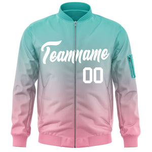 Custom Aqua Pink-White Varsity Full-Zip Gradient Fashion Letterman Bomber Jacket