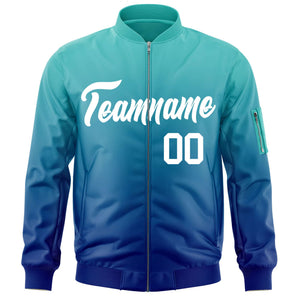 Custom Aqua Royal-White Varsity Full-Zip Gradient Fashion Letterman Bomber Jacket