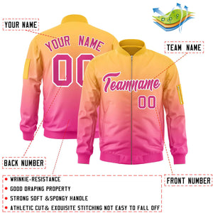 Custom Gold Pink Varsity Full-Zip Gradient Fashion Letterman Bomber Jacket