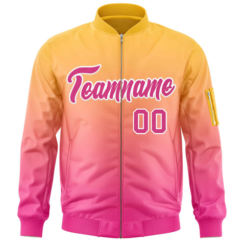 Custom Gold Pink Varsity Full-Zip Gradient Fashion Letterman Bomber Jacket