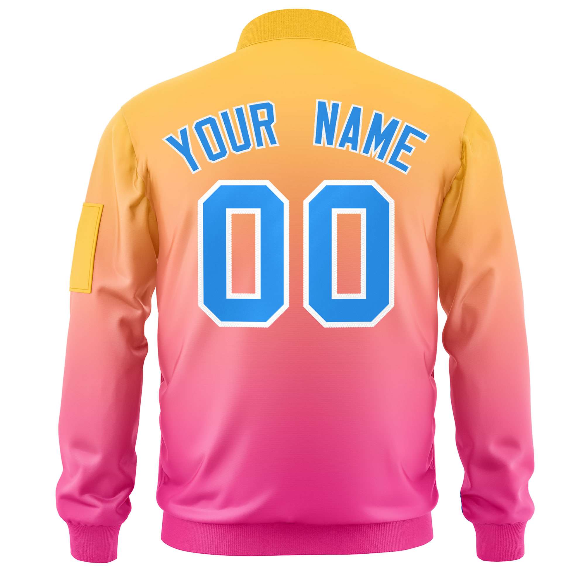 Custom Gold Pink-Powder Blue Varsity Full-Zip Gradient Fashion Letterman Bomber Jacket