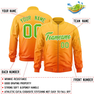 Custom Gold Orange-Green Varsity Full-Zip Gradient Fashion Letterman Bomber Jacket