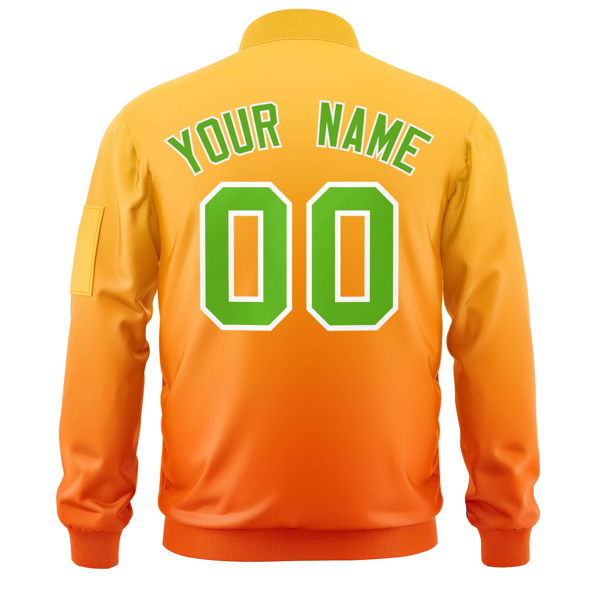 Custom Gold Orange-Green Varsity Full-Zip Gradient Fashion Letterman Bomber Jacket