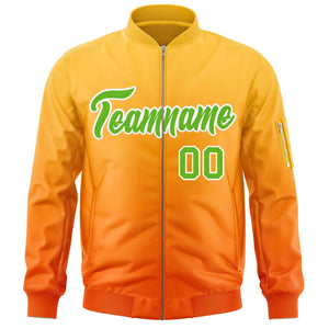 Custom Gold Orange-Green Varsity Full-Zip Gradient Fashion Letterman Bomber Jacket