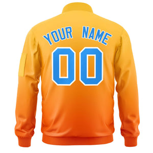 Custom Gold Orange-Powder Blue Varsity Full-Zip Gradient Fashion Letterman Bomber Jacket