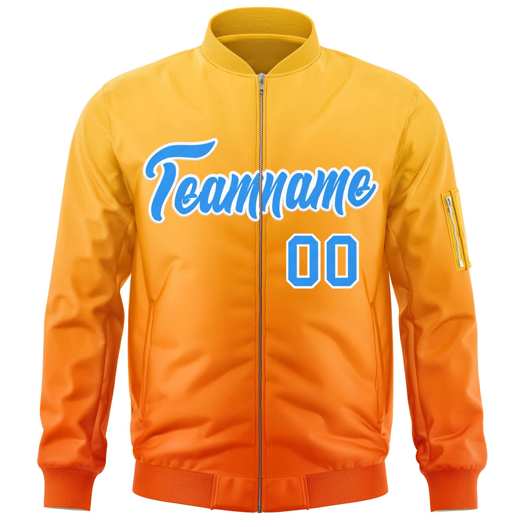 Custom Gold Orange-Powder Blue Varsity Full-Zip Gradient Fashion Letterman Bomber Jacket