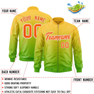 Custom Gold Green-Orange Varsity Full-Zip Gradient Fashion Letterman Bomber Jacket