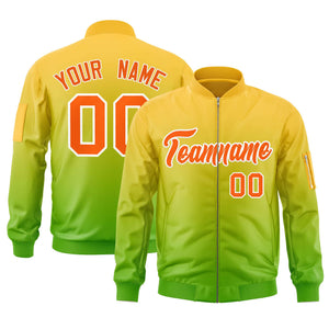 Custom Gold Green-Orange Varsity Full-Zip Gradient Fashion Letterman Bomber Jacket