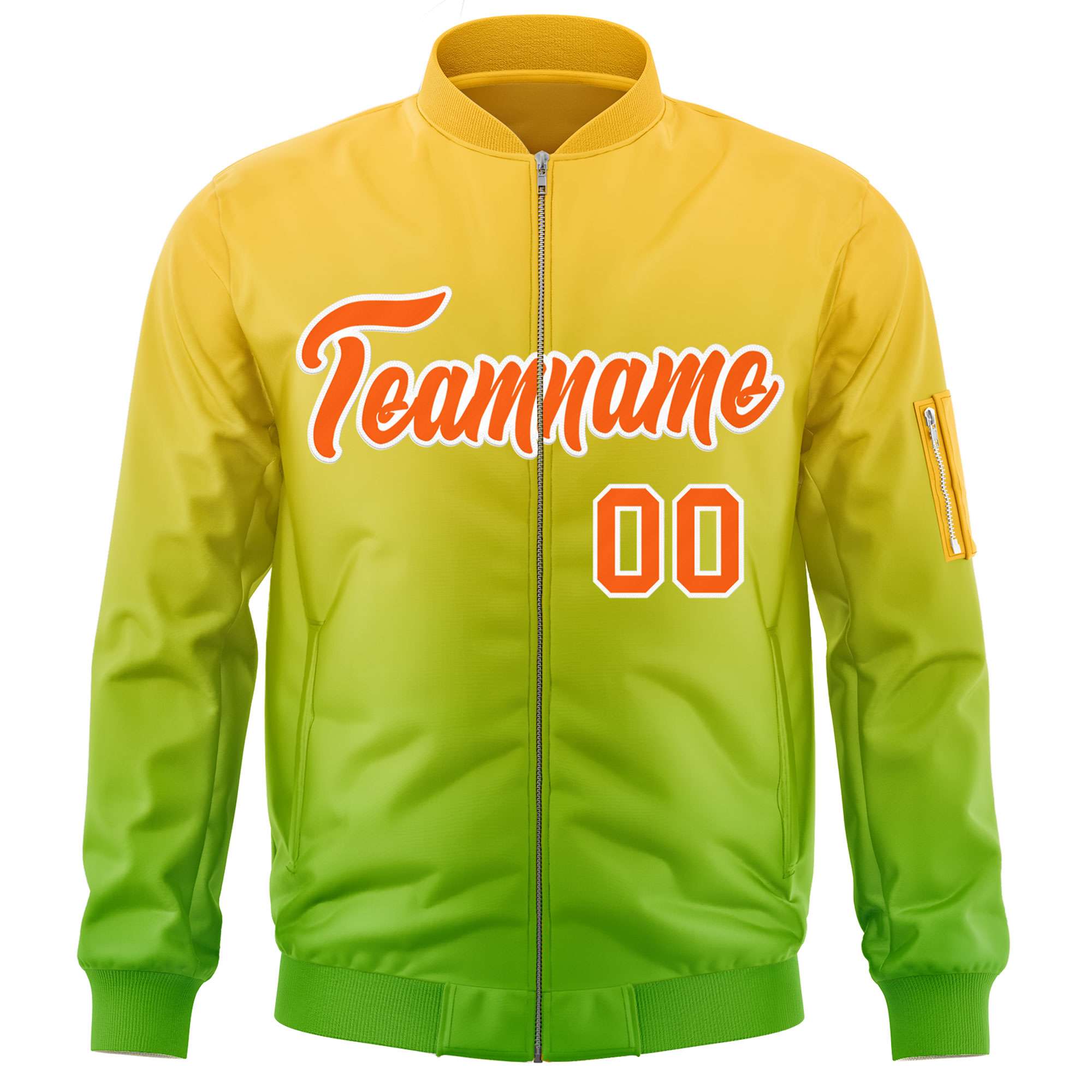 Custom Gold Green-Orange Varsity Full-Zip Gradient Fashion Letterman Bomber Jacket