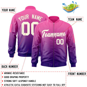 Custom Pink Purple-Cream Varsity Full-Zip Gradient Fashion Letterman Bomber Jacket