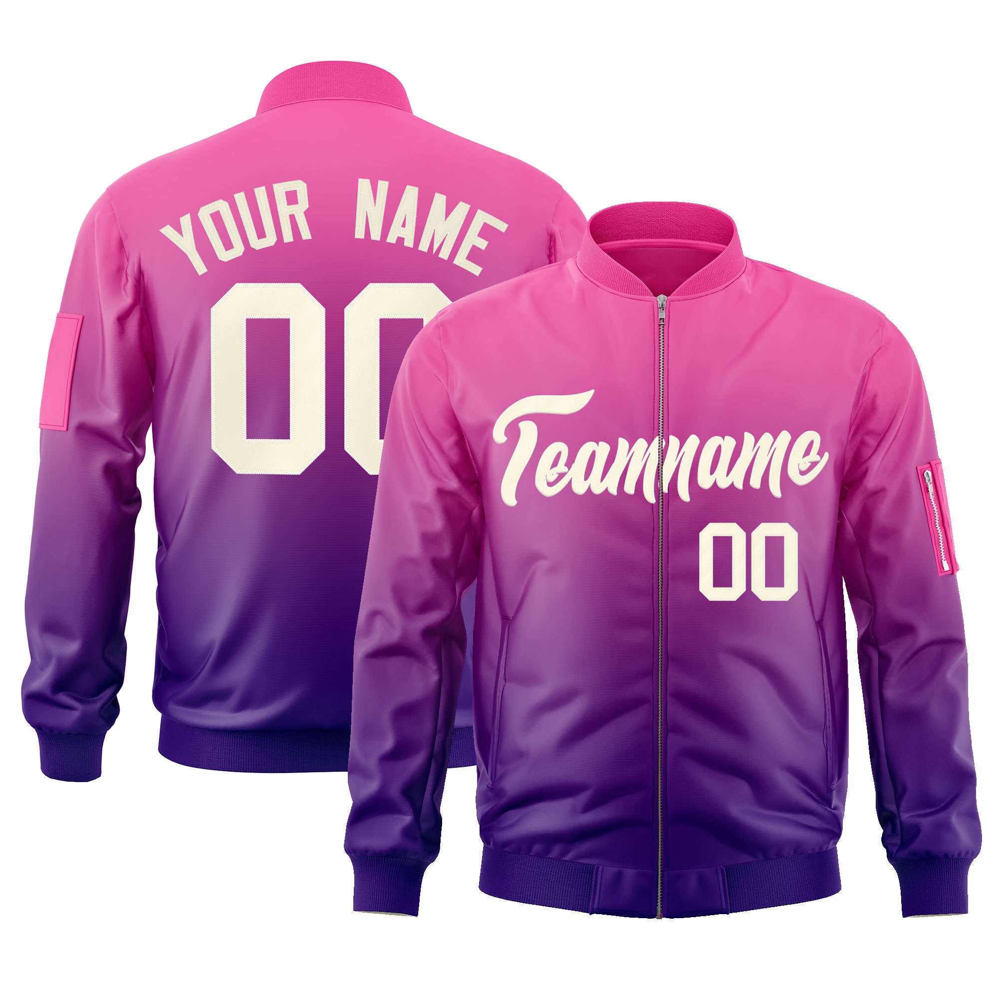 Custom Pink Purple-Cream Varsity Full-Zip Gradient Fashion Letterman Bomber Jacket