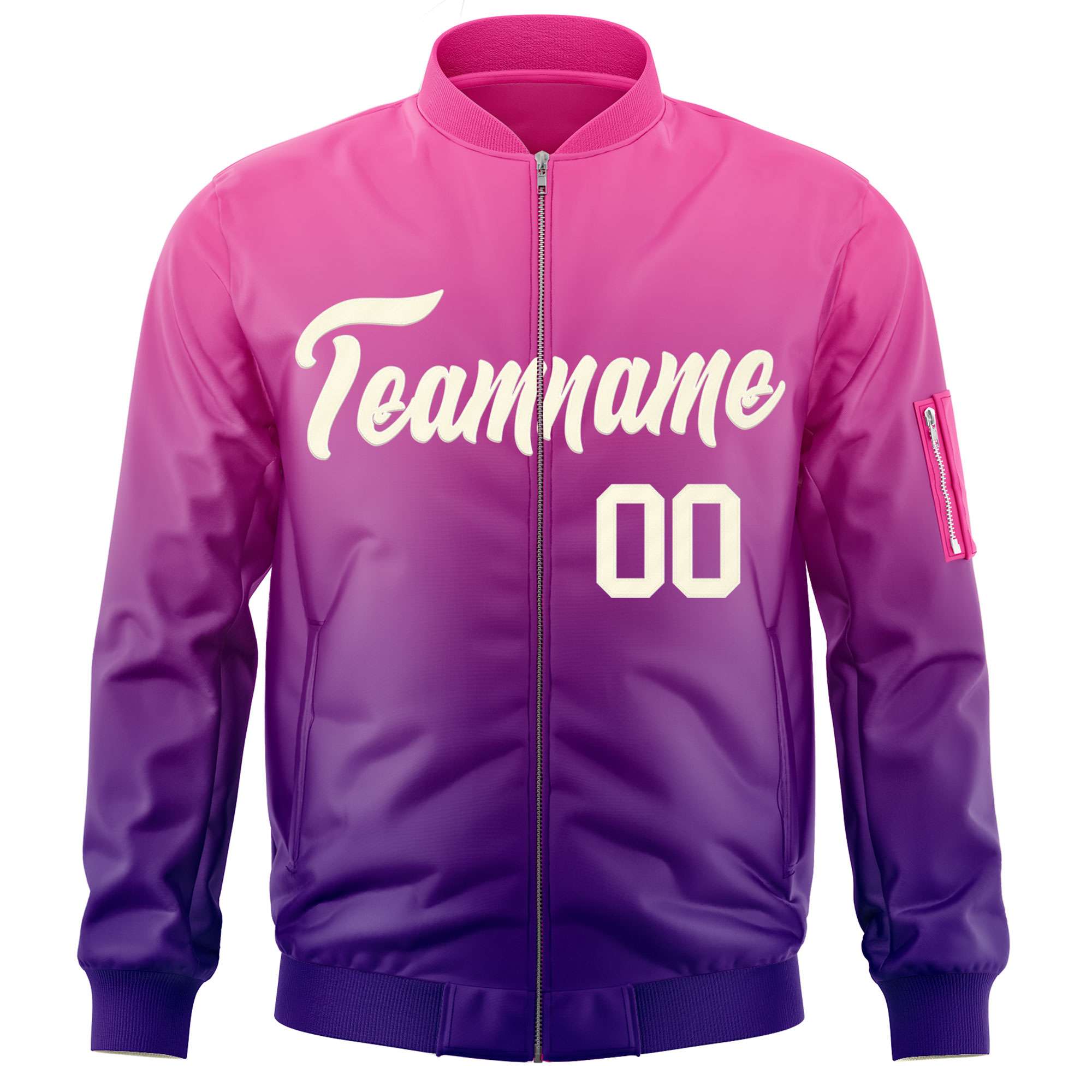 Custom Pink Purple-Cream Varsity Full-Zip Gradient Fashion Letterman Bomber Jacket