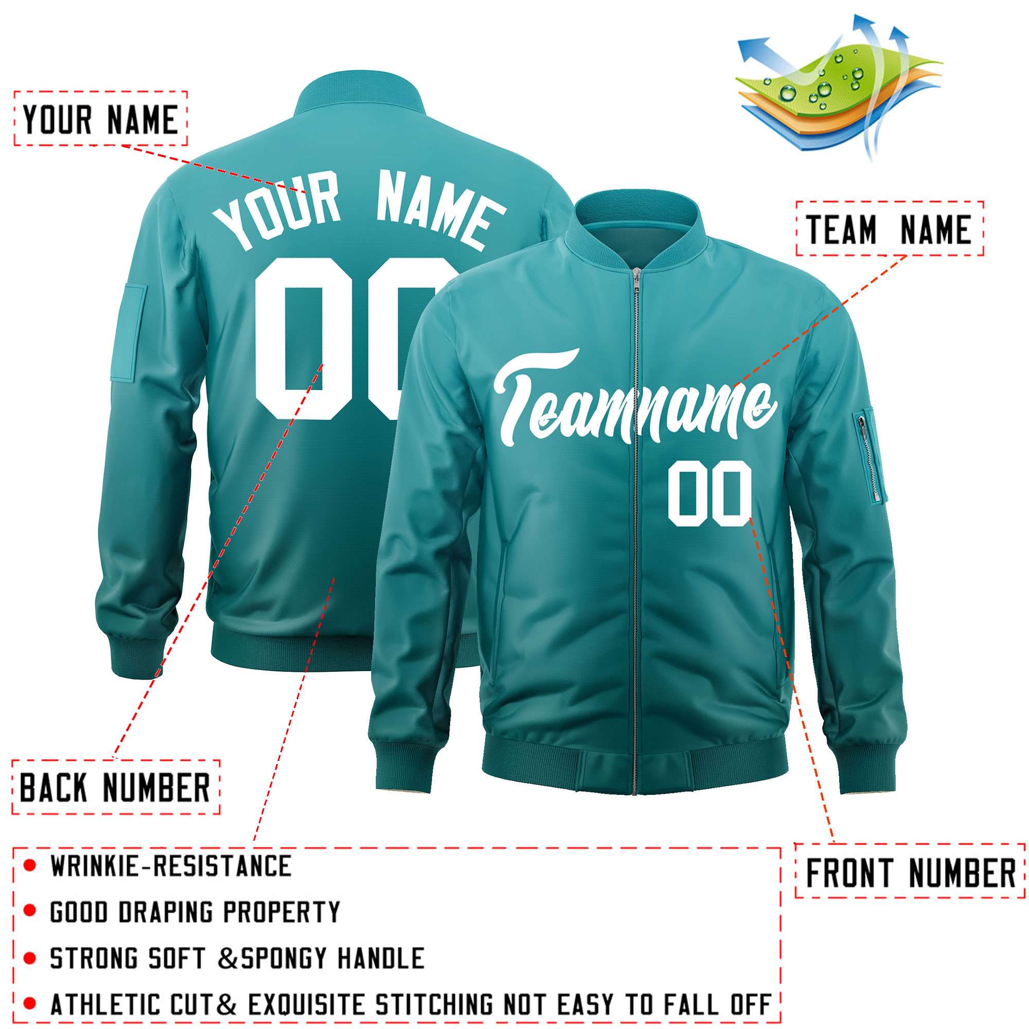 Custom Aqua White Varsity Full-Zip Gradient Fashion Letterman Bomber Jacket