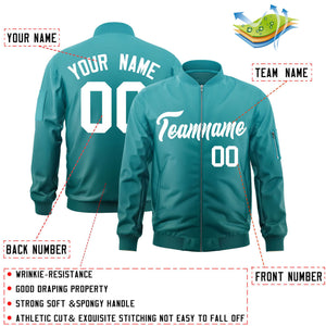 Custom Aqua White Varsity Full-Zip Gradient Fashion Letterman Bomber Jacket