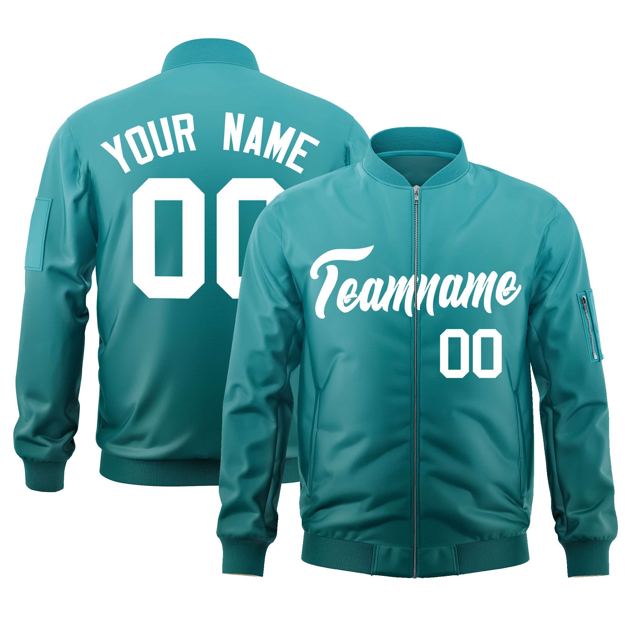 Custom Aqua White Varsity Full-Zip Gradient Fashion Letterman Bomber Jacket