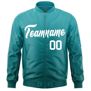 Custom Aqua White Varsity Full-Zip Gradient Fashion Letterman Bomber Jacket