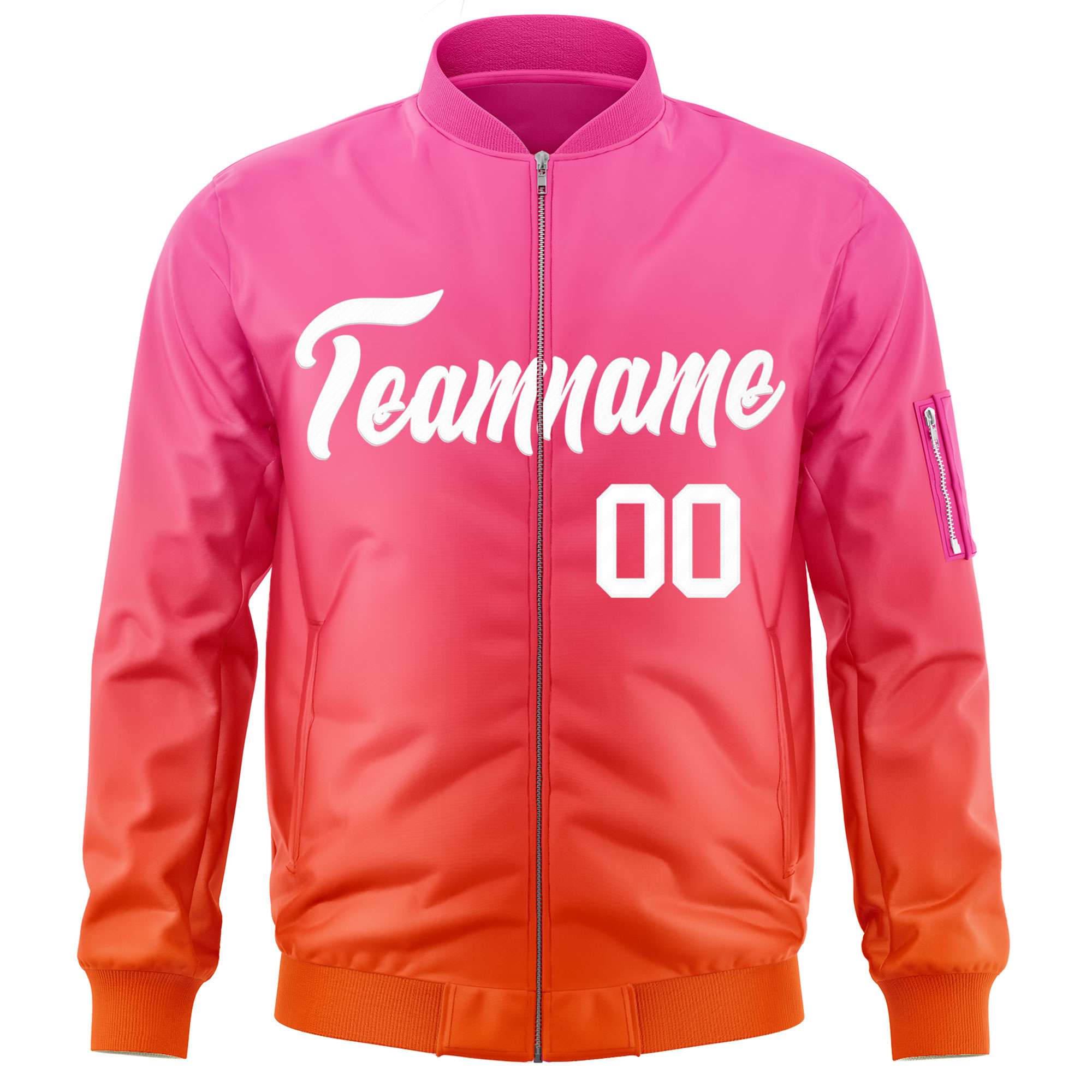 Custom Pink Orange-White Varsity Full-Zip Gradient Fashion Letterman Bomber Jacket