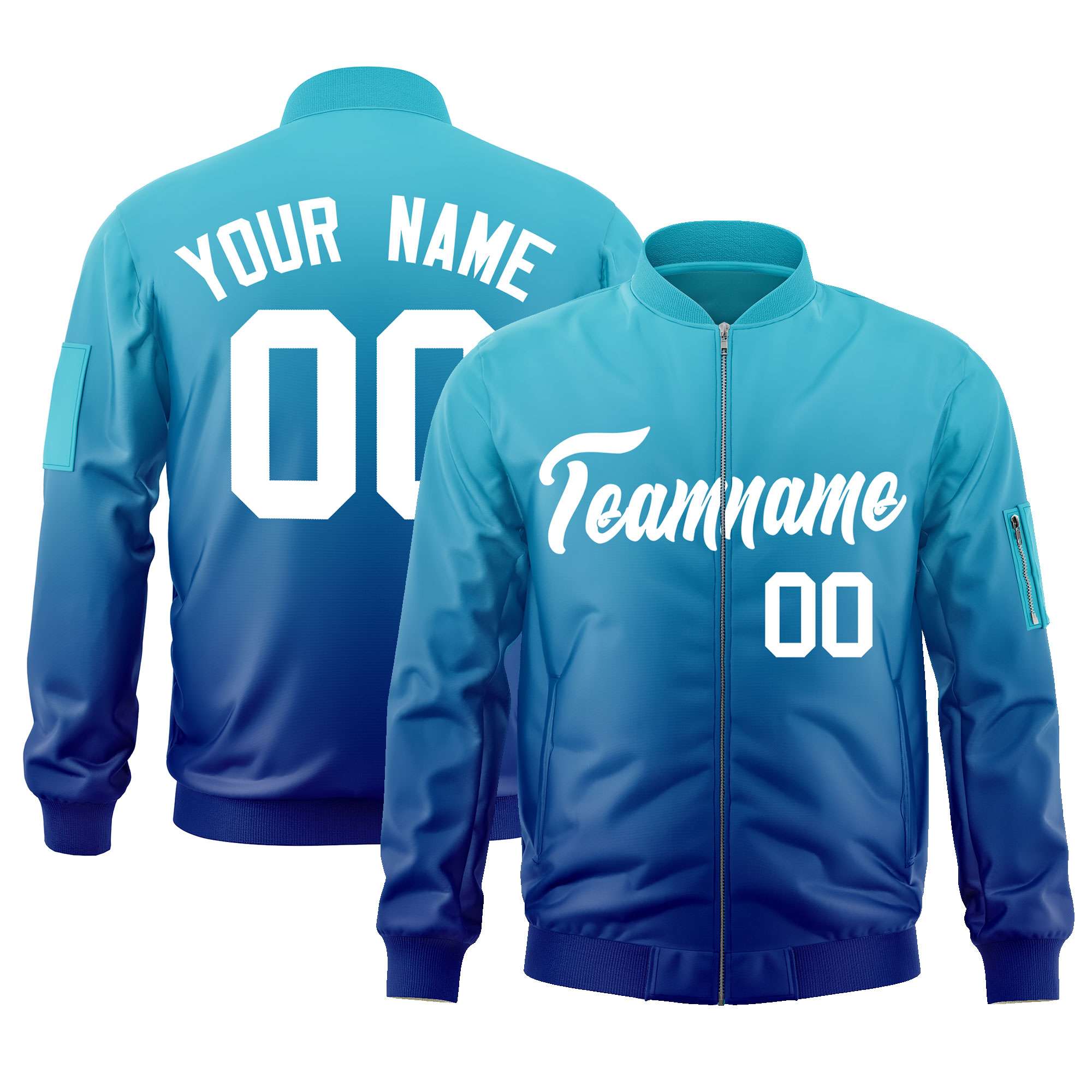 Custom Light Blue Royal-White Varsity Full-Zip Gradient Fashion Letterman Bomber Jacket