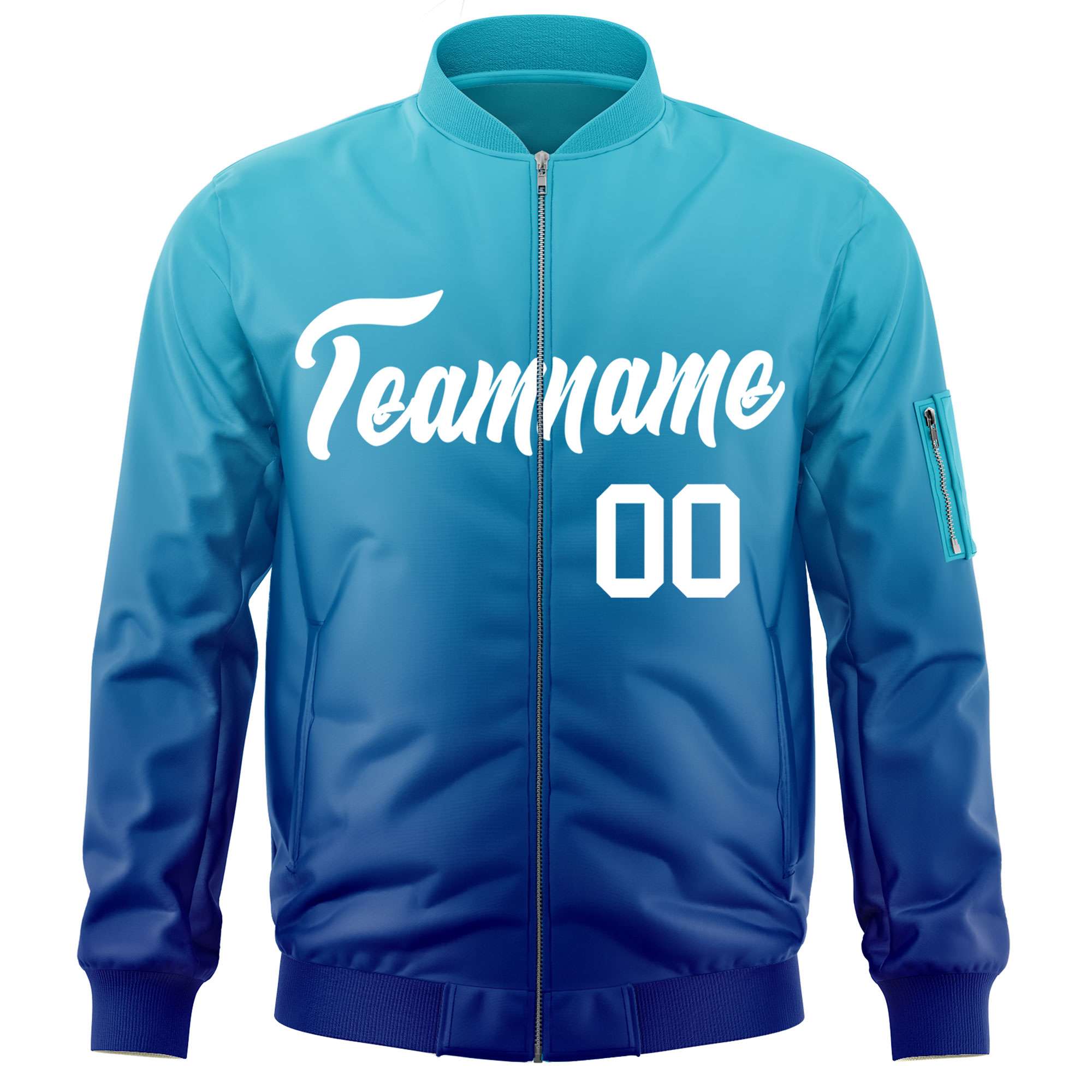 Custom Light Blue Royal-White Varsity Full-Zip Gradient Fashion Letterman Bomber Jacket