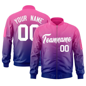 Custom Pink Purple-White Varsity Full-Zip Gradient Fashion Letterman Bomber Jacket