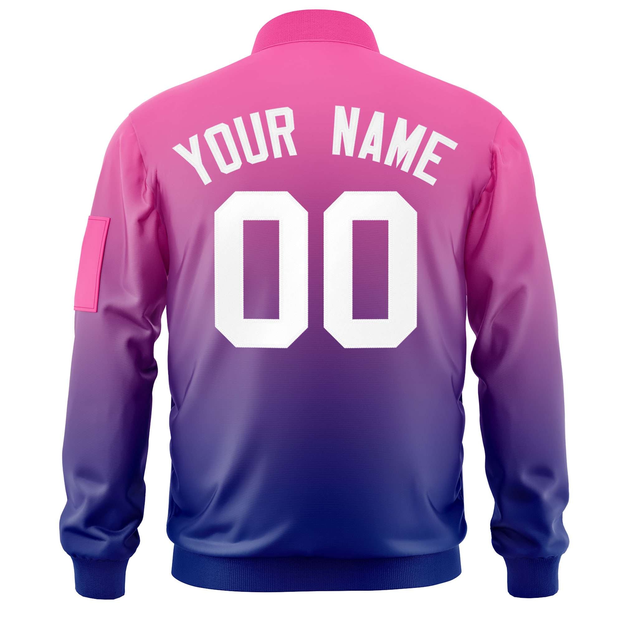 Custom Pink Purple-White Varsity Full-Zip Gradient Fashion Letterman Bomber Jacket