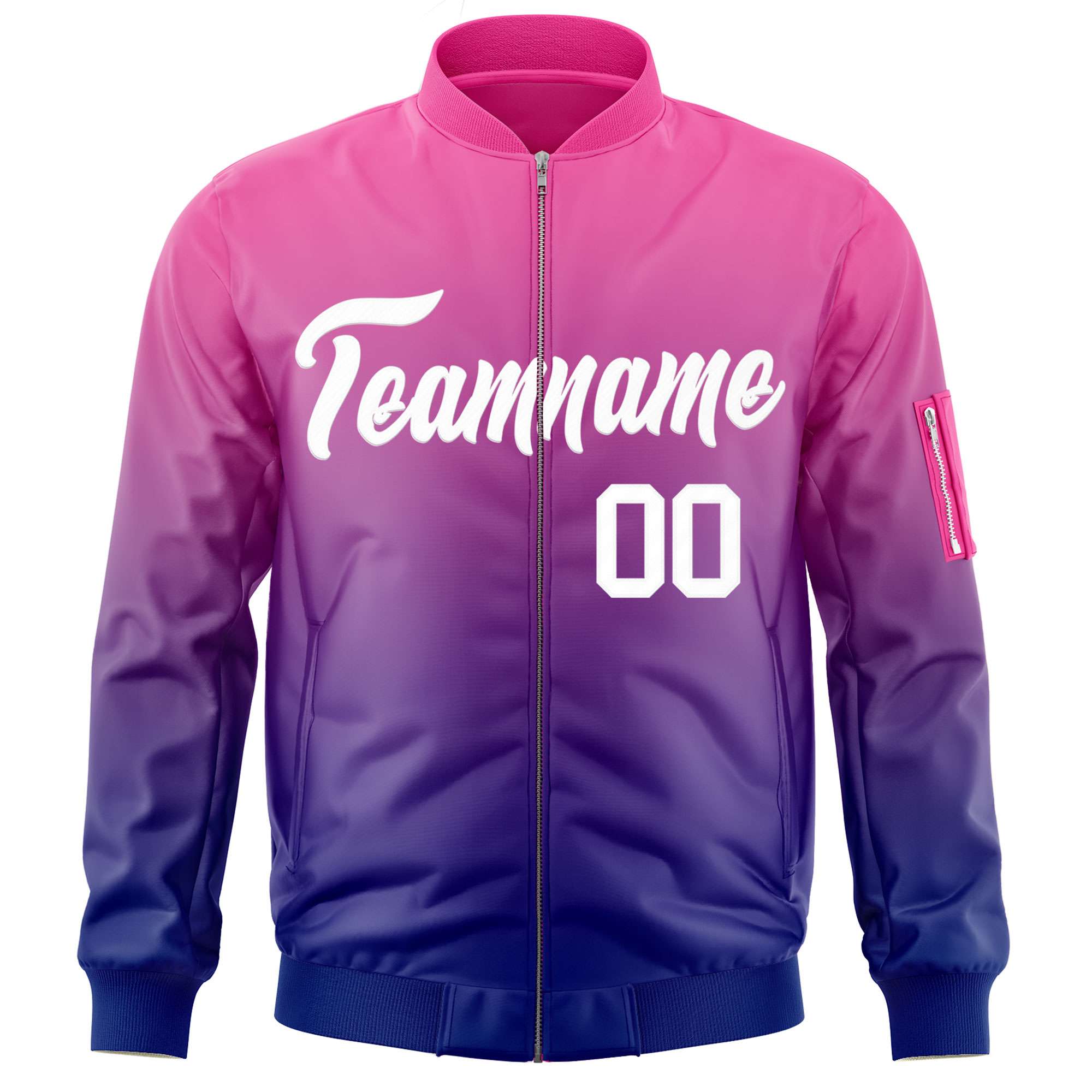 Custom Pink Purple-White Varsity Full-Zip Gradient Fashion Letterman Bomber Jacket