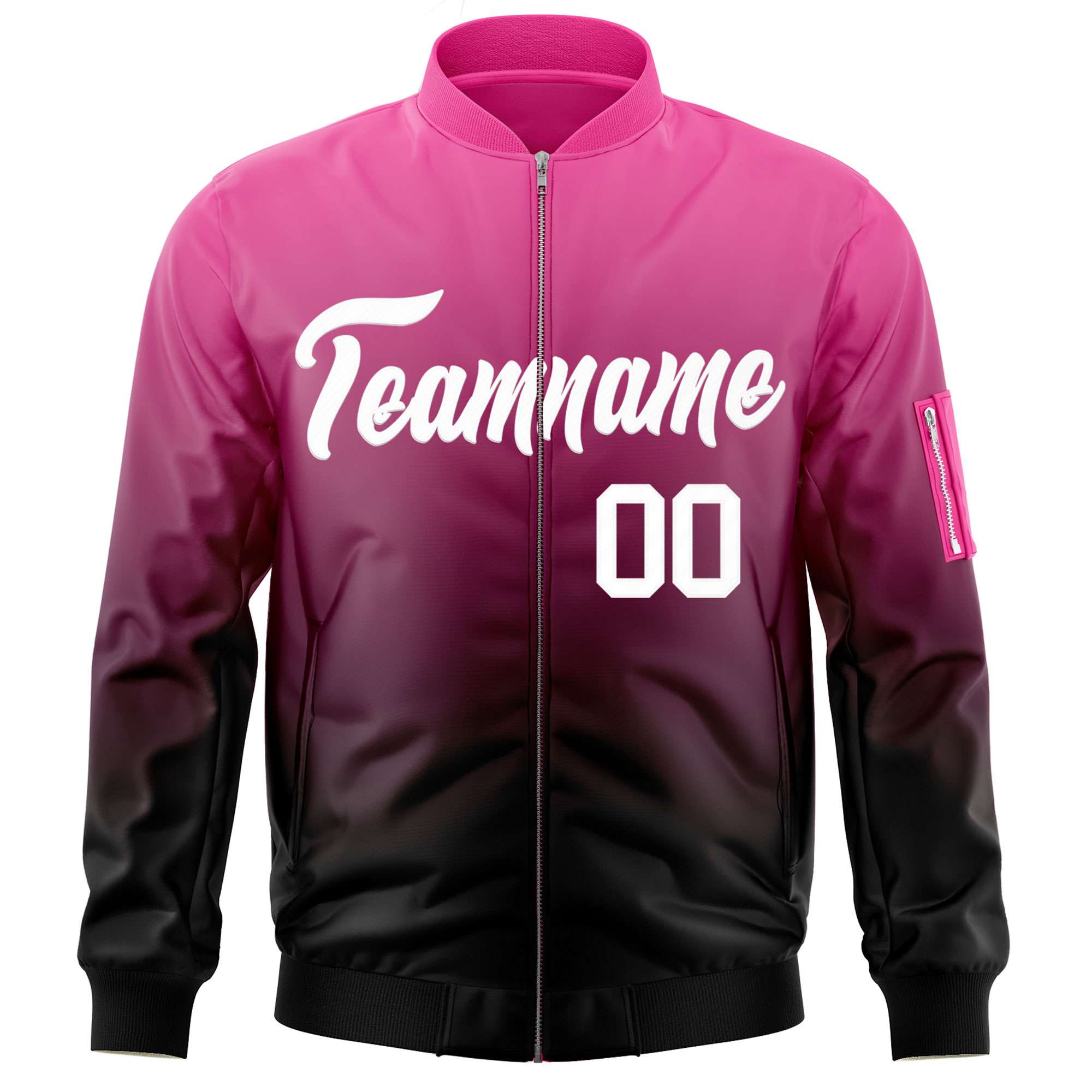 Custom Pink Black-White Varsity Full-Zip Gradient Fashion Letterman Bomber Jacket