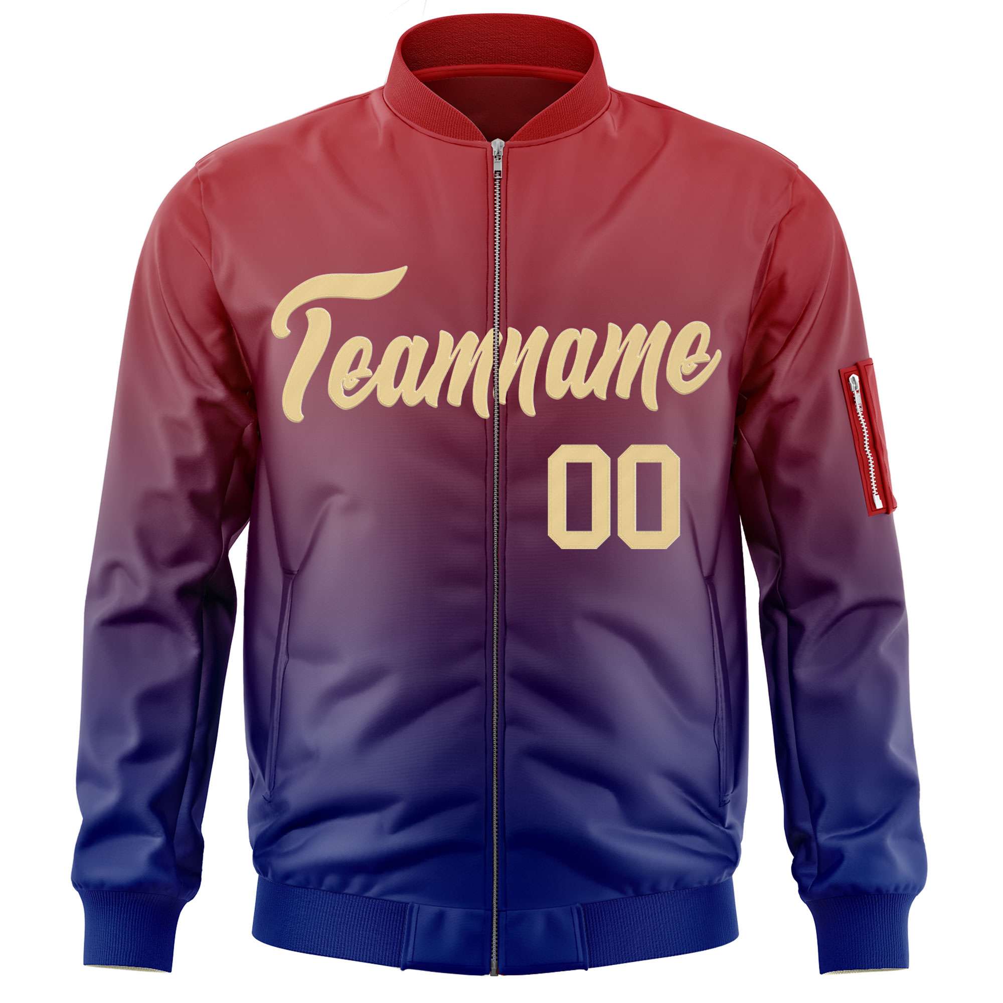 Custom Red Royal-Khaki Varsity Full-Zip Gradient Fashion Letterman Bomber Jacket