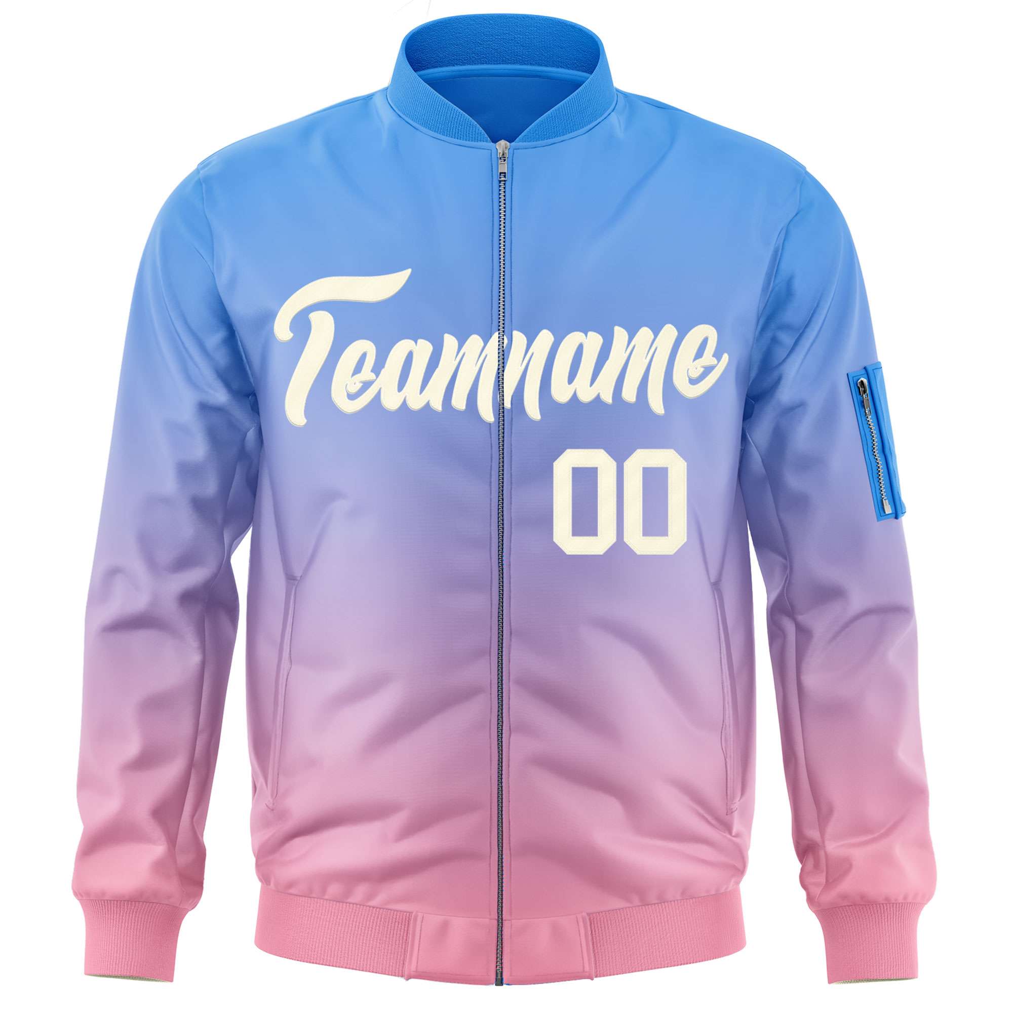 Custom Powder Blue Pink-Cream Varsity Full-Zip Gradient Fashion Letterman Bomber Jacket