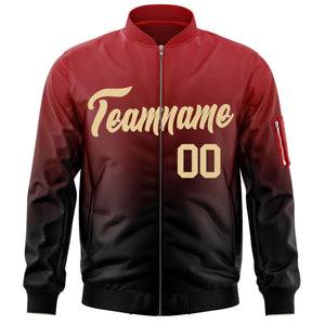 Custom Red Black-Khaki Varsity Full-Zip Gradient Fashion Letterman Bomber Jacket