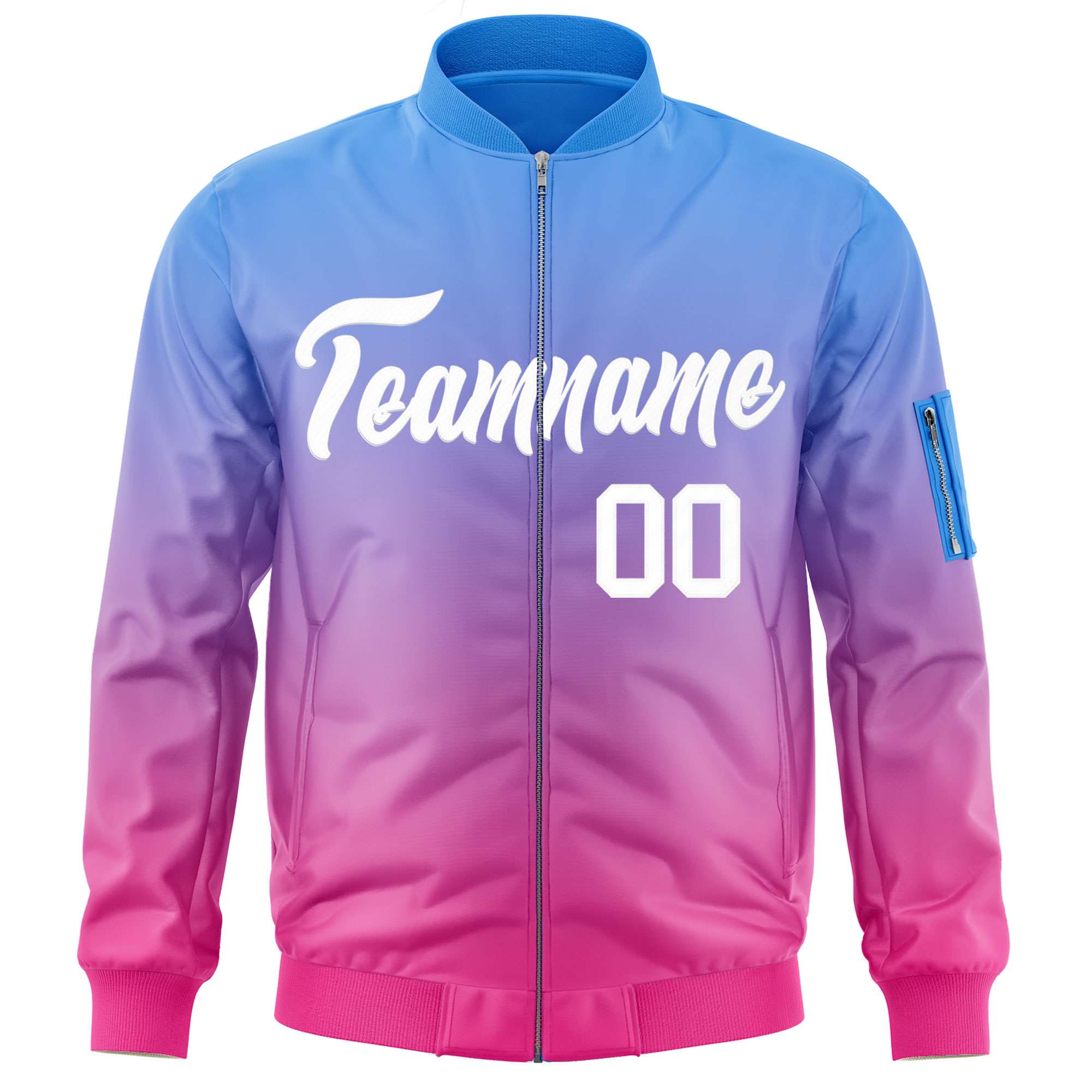 Custom Powder Blue Pink-White Varsity Full-Zip Gradient Fashion Letterman Bomber Jacket