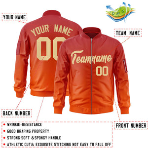 Custom Red Orange-Khaki Varsity Full-Zip Gradient Fashion Letterman Bomber Jacket