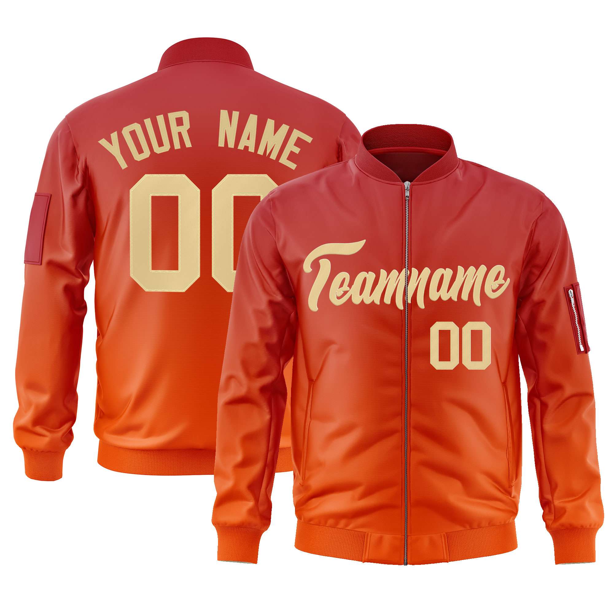 Custom Red Orange-Khaki Varsity Full-Zip Gradient Fashion Letterman Bomber Jacket