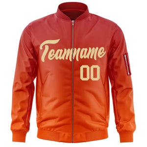 Custom Red Orange-Khaki Varsity Full-Zip Gradient Fashion Letterman Bomber Jacket